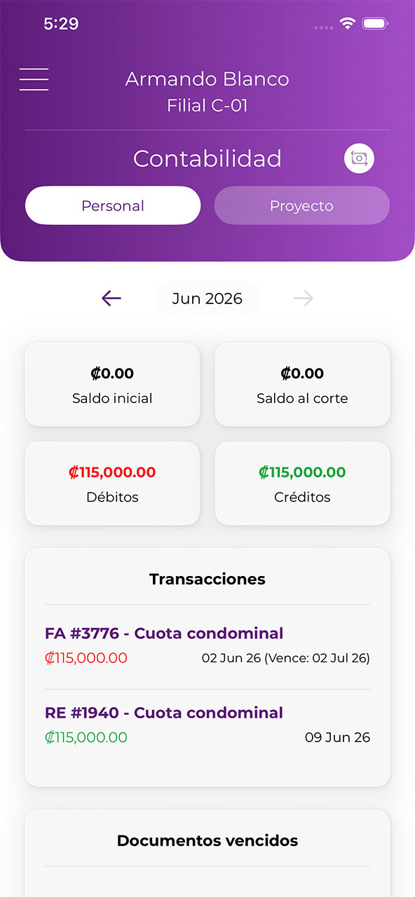 Pantalla de contabilidad de GoCondo