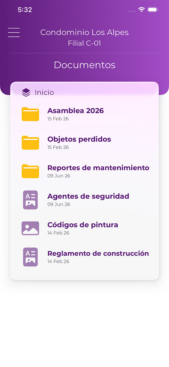 Pantalla de documentos de GoCondo