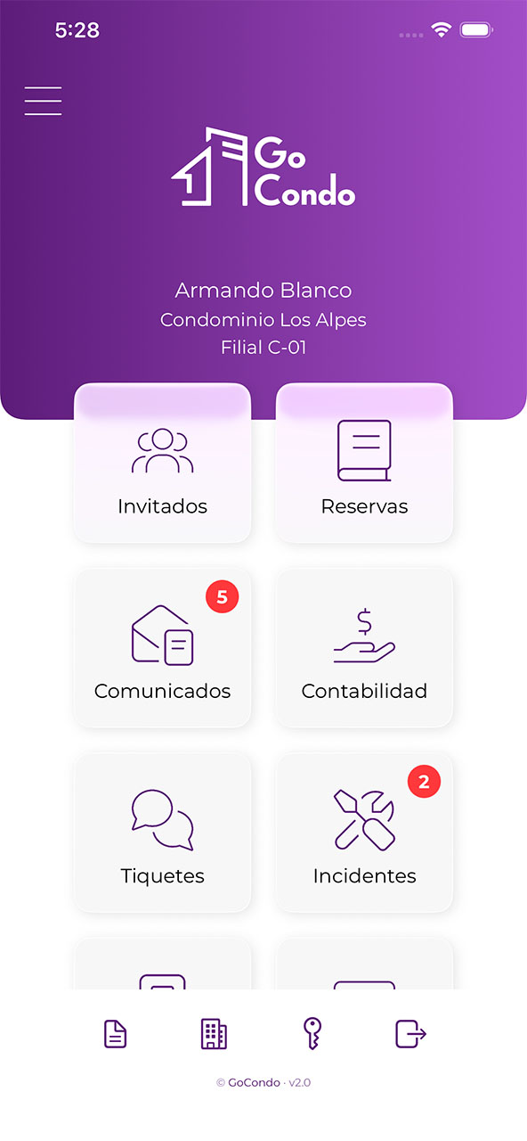 Pantalla de inicio de GoCondo